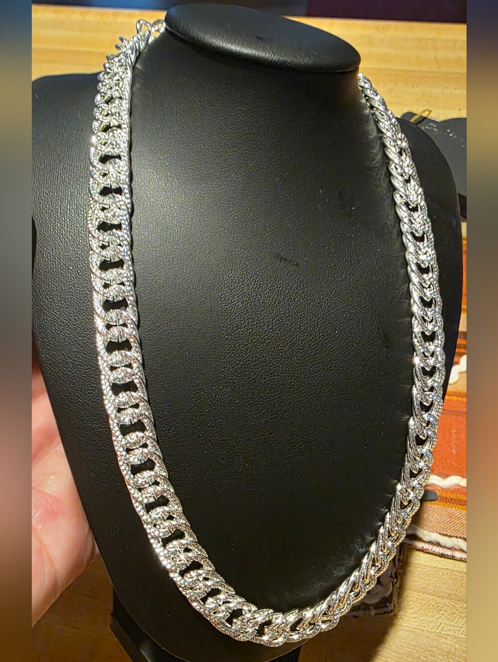 Silver-Tone Pave Cuban Link Style Necklace - Silver
